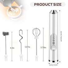 Rechargeable Electric Milk Frother, 3-Speed Handheld Coffee Mixer With 2 Whisks & Stand, Portable Foam Wand For Latte Cappuccino, Home Office Barista Gift - White - White - View 4