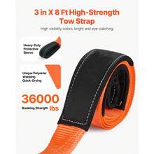Recovery Tow Strap 3 Inches, 8 Feet 36,000 Lbs Break Strength, Triple Reinforced Loop Straps, Tree Saver, Winch Line Extension Strap, Off Road Towing And Recovery, Extreme Weather Resistance - 3" X 8 Ft - View 2