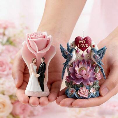2pcs Resin Silicone Mold - Double Lovebirds & Rose Lovers Design, Romantic Couple Figure Mold For DIY Craft, Easy Release Flexible Mold For Home Decor Accents, Epoxy Resin Cement Plaster Casting Mold For Art Making