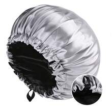 New Women's Fashion Double-Layer Satin Sleep Cap For Beauty And Hair Care, Adjustable BEQJ - Tím + Đen - Xem 11