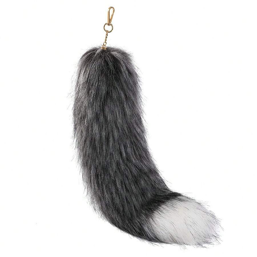 1 Extra-Large Fox Tail Pendant Keychain| Handbag, Tote Bag, Crossbody Bag Accessory - Car Keychain Cos Tail Ender, Made Of Zinc Alloy - 黑狐 - 查看 1