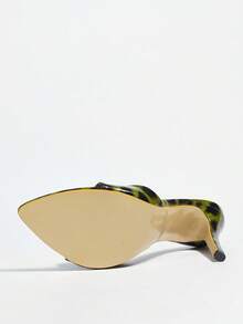 女士豹纹绿色镜面高跟穆勒鞋，适合春夏晚宴、派对、户外活动、T台走秀、居家休闲等场合，尖头细高跟性感露趾凉鞋，搭配高品质纯色镜面材质套脚优雅高跟鞋 - 豹紋綠 - 查看 8