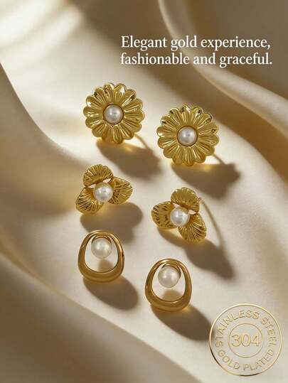 镀金粗珍珠耳钉，精致镀金椭圆形珍珠耳坠，复古锤纹心形个性化耳环吊坠，女士几何珍珠耳环，圆形耳环设计。粗金耳环，带垂坠吊坠。时尚珠宝礼品。