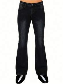 YANGCANREN 男士时尚修身喇叭弹力牛仔裤 - 黑色 - 查看 2