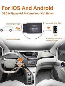 YAIUZGOO ELM327 V1.5 WIFI OBD2诊断工具，OBDII故障诊断工具，发动机故障灯检测，3000+车辆故障代码读取器，汽车诊断配件 - 黑色 - 查看 10