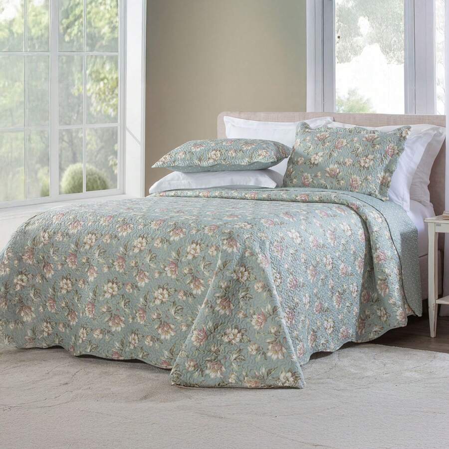 Queen Size Double-Sided Bedspread Set (3 Pieces) 2.40m X 2.60m With Pillowcases Rozac Liz - Liz 7 - View 1