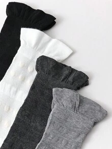 1 Pair Women's Frill Trim Knee High Socks, Minimalist Style - Multicolor - View 9