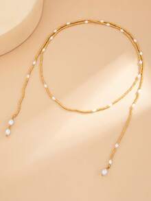 1 pieza Collar largo con colgante de corazón minimalista, collar gargantilla con cuentas cuadradas de CCB, accesorio adecuado para el uso diario, citas, compras, fiestas, mejor regalo para e - Oro 2 - Ver 2