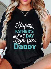 Camiseta "Feliz Día del Padre" para papá, camisetas de verano, tops casuales de manga corta y cuello redondo para verano y primavera, ropa para mujer - Negro - Ver 1