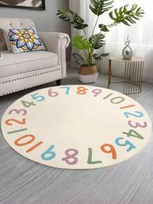 1pc Washable Pseudo-Cashmere Round Letter Pattern Gaming Carpet, Soft Alphabet Playmat Rug, Home Decor Carpet - Multicolor - View 4