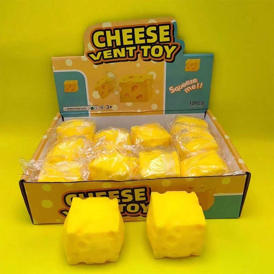 1pc Mini Square Cheese Squishy Toy, Creative Soft Slow Rebound Squeeze Stress Relief Small Gadget - Multicolor - View 1