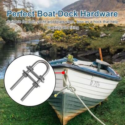 Heavy Duty Stainless Steel U-Bolt Kit - 304 Marine Grade Stainless Steel U-Bolts For Boat Stern & Bow Eye Fixation, Yacht Trailer Accessories, Size 6mm, 8mm
