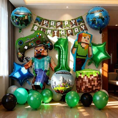 Hasbro Set de 11 piezas de decoración para fiesta de cumpleaños con temática de Steve y Alex en estilo pixel, suministros para fiesta de cumpleaños