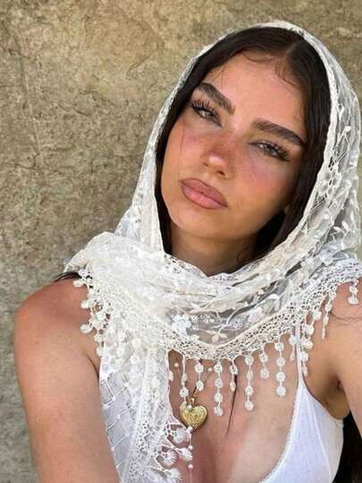 1 Set 2026 New Floral Lace Scarf & Headscarf Set For Women, Lightweight & Breathable, Suitable For Weddings, Parties And Formal Occasions