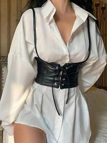 可调节腰带，适合搭配连衣裙、衬衫、街头服饰，弹性贴身，女士配饰，适合西部牛仔女郎、女牛仔、乡村服饰，复古黑色腰带，女士连体衣腰带，适合搭配连衣裙，腰腹训练器，塑形、瘦身、收腹，万圣节服装。 - 黑色 - 查看 6