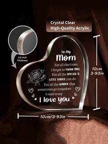 1pc Mom's Birthday Gift, "I Love You Mom" Acrylic Keepsake - Daughter/Son's Birthday Gift For Mom, Best Christmas/Mother's Day Present - Mother's Day Acrylic Transparent Heart - View 2