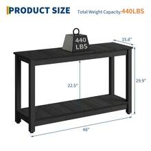 Mesa consola para exteriores de 48", mesa auxiliar de madera resistente a la intemperie para patio, organizador rectangular de 2 niveles para bar y almacenamiento para patio trasero y balcón - negro - Ver 2