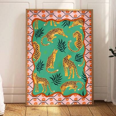 1幅色彩缤纷的丛林主题装饰画：终极猎豹艺术版画，适用于家居装饰、房间装饰、卧室装饰、客厅装饰、浴室装饰、墙面装饰，可选配画框