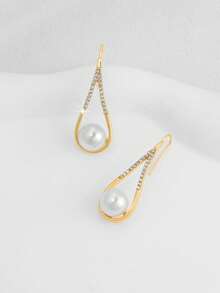 1 Pair Delicate Geometric Minimalist Niche Design Earrings, Versatile High-End Aesthetic (Random Diamond Quantity) - Multicolor - View 2
