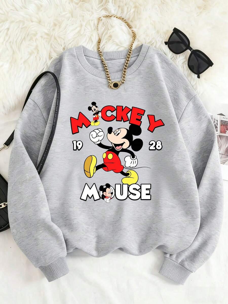 Disney Officially Licensed Kids Sweatshirt Unisex 100% Polyester Ultra Comfortable & Super Soft Printed Mickey Mouse Gray 1-14 Years Old Everyday Stylish Essential High Visual Appeal Great Turnaround Relaxed Fit New Arrival Express Delivery - Gris - Voir 1