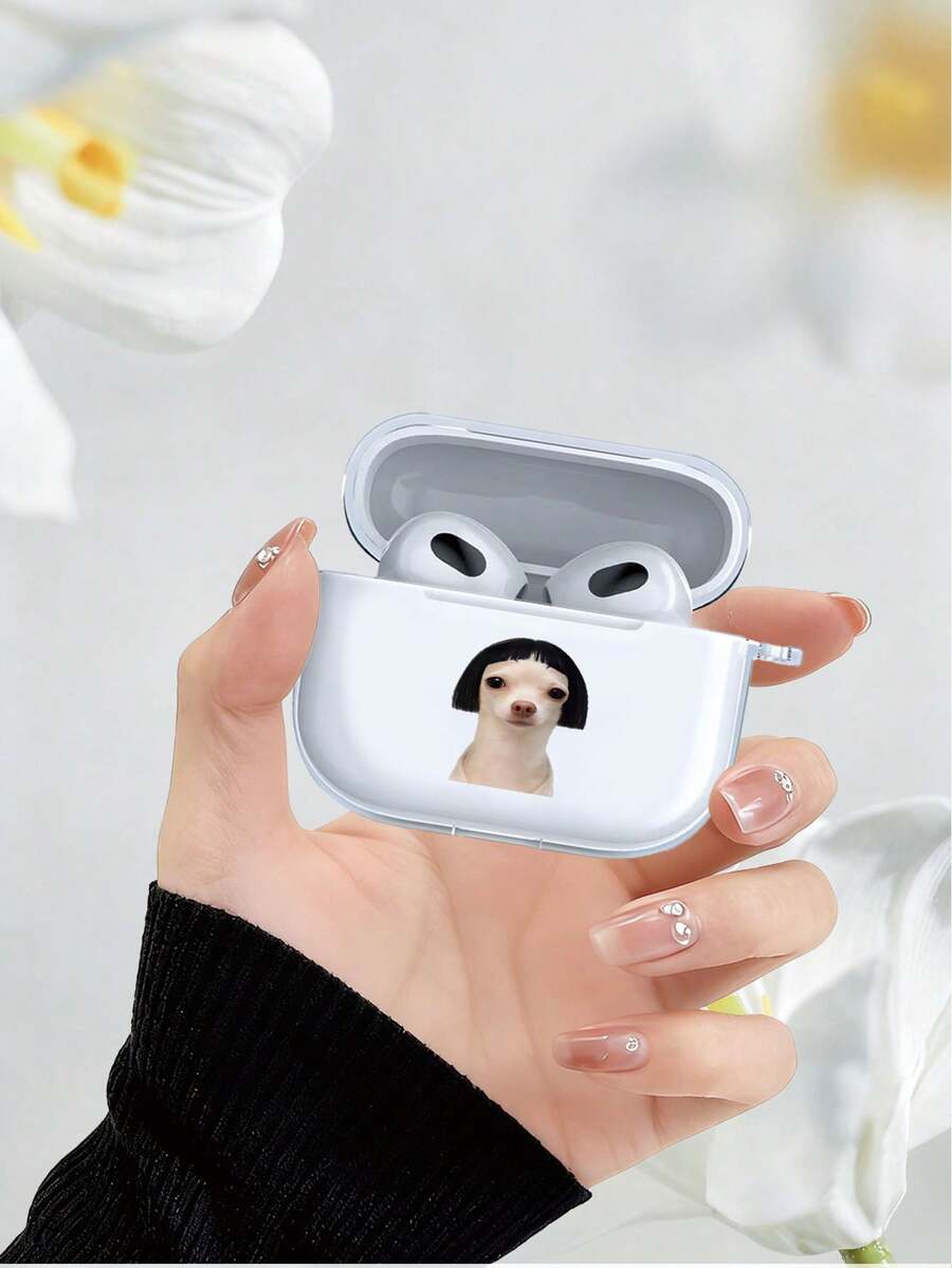 Dog Poodle Pattern Earphone Protective Case, Suitable For IPhone - Also Compatible With AirPods 2/4, High-Quality Niche Earphone Case, Compatible With 3/Pro/Pro2/Pro3, Birthday/Couple Gift, Practical Gift, Cute Pet Image Collides With Human Hairstyle, Clean Tone With Playful Vibe - Clear - View 1