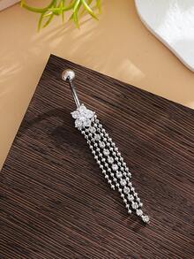 1件铜锆石花朵链肚脐环，不锈钢杆，适合女性日常佩戴和作为礼物 - 花朵流蘇 - 查看 4