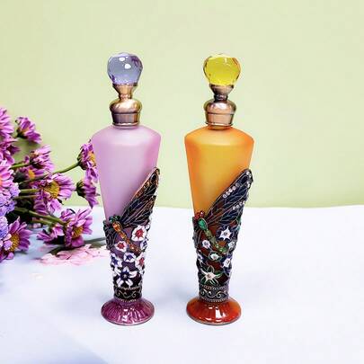 25ml Painted Dragonfly Rhinestone Glass Cone Fragrance/Essential Oil Refillable Bottle, Desktop Decor, Vanity Decor, Hand Wash Only, Elegant Fragrance Storage Bottle, Exquisite Decoration, High-Quality Glass & Metal Material, Durable, Portable, Leak-Proof Even When Inverted (Empty Bottle Only)