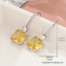 Elegant Geometric Square Pendant Earrings, Suitable For Women Brides Wedding Jewelry - Yellow - View 5