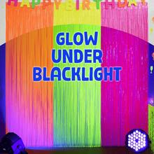 2 Pack Glow In The Dark Tinsel Foil Fringe Curtains, UV Blacklight Reactive Neon Macaron Backdrop, 3.3x6.6ft Fluorescent Matte Streamers For Glow Party Decor, Birthday, Disco, Rave (Fluorescent Yellow/Fluorescent Fuchsia/Fluorescent Orange) - View 1