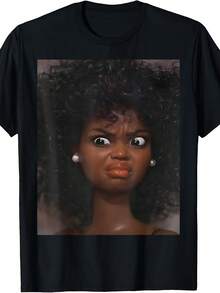 Vintage T Shirts Melancholy Doll Face  T-Shirt, Unisex, All-Season, Pure Cotton, Casual, Round Neck, Outdoor, Personalized Short-Sleeve T-Shirt, Men's Summer Wear, Men's T-Shirt, Slightly Stretchy, 100% Pure Cotton, Sizes S-XXXL, The Best Gift Graphic T Shirt - 黑色 - 查看 1