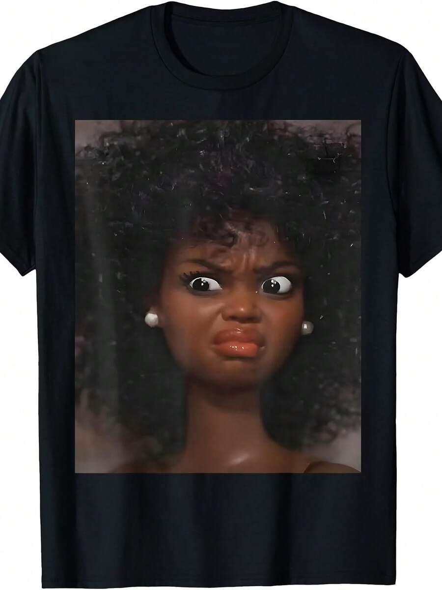 Vintage T Shirts Melancholy Doll Face T-Shirt, Unisex, All-Season, Pure Cotton, Casual, Round Neck, Outdoor, Personalized Short-Sleeve T-Shirt, Men's Summer Wear, Men's T-Shirt, Slightly Stretchy, 100% Pure Cotton, Sizes S-XXXL, The Best Gift Graphic T Shirt - 黑色 - 查看 1