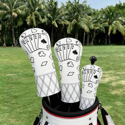 Playing Card Design Golf Club Head Cover, Specially Made For Hybrid Drivers And Fairway Woods, Wear-Resistant, Practical Golf Accessory For Enthusiasts