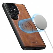 SUTENI 磁吸式奢华仿皮油蜡手机壳,支持无线充电,适用于三星 Galaxy S26 Ultra、S25 Plus、S24、S23+,男女通用,节日礼物,送给亲朋好友和长辈的理想之选。 - 棕色 - 查看 5