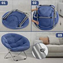 AVEDISTANTE Folding Living Room Chairs, Large Saucer Chair, 76 CM * 52 CM, Folding Single Armchair, Suitable For Outdoor And Indoor Use, Garden, Camping, Living Room Or Bedroom - Navy Blue - 黑與白 - 查看 6
