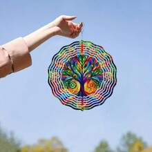 Tree Of Life Metal Wind Spinner - 10" Outdoor Garden Ornament, No Power Needed, Easy Hang Design For Yard & Patio Decor, Perfect For Christmas, Easter, Halloween, Thanksgiving - 1PC - View 5