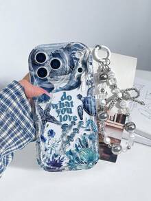 1pc Fashion Marine Life Element Pattern Thick Shockproof Phone Case With Metal Bead & Bow Lanyard, Suitable Compatible With Iphone11 12 13 14 11Promax 12Promax 13Promax 14Promax XR 15 15PRO 15PROMAX, GalaxyA05/A15/A25/A35/A53/A54/A55/S23/S24/S25 - Multicolor - View 1