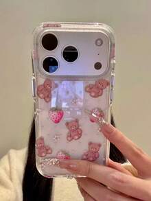 Polka Dot Strawberry Bear Compatible With IPhone 17 Pro Max Phone Case, Transparent Airbag Dual-Layer Protective Cover, Cartoon Niche Design For IPhone 16 Pro, 15, 14, 13 - Pink - View 8