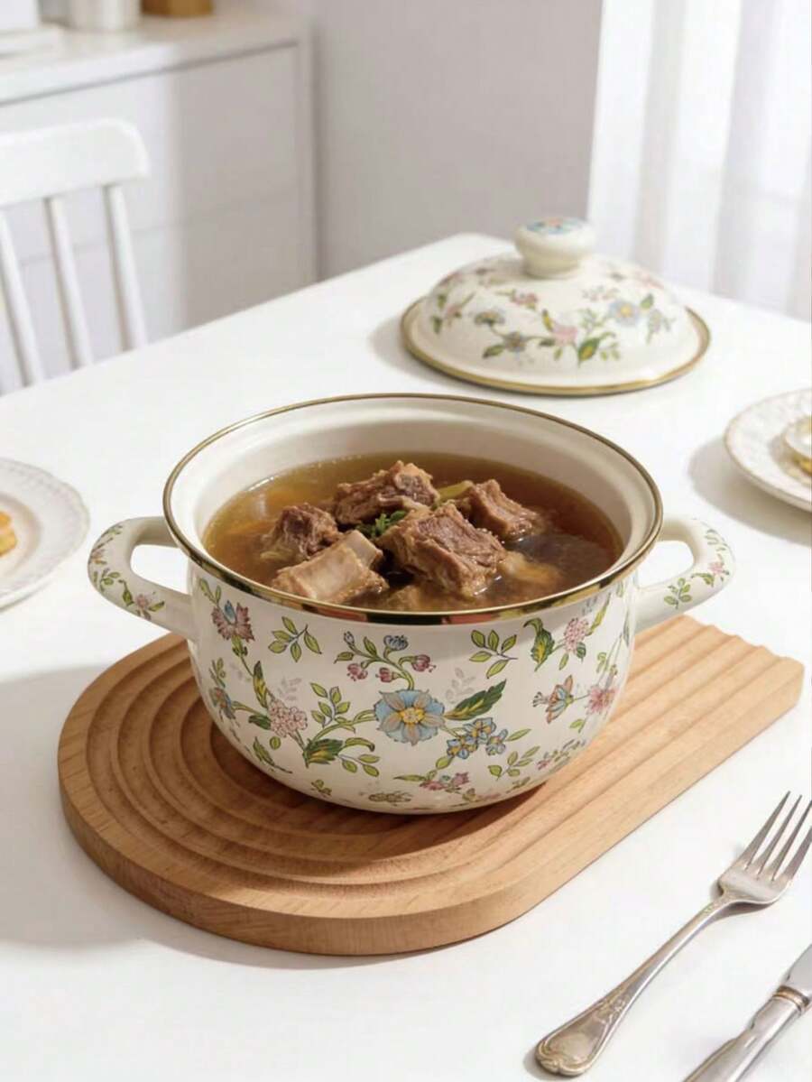 1个搪瓷锅,双耳汤锅,带盖炖锅,不粘锅,适用于燃气灶和电磁炉,加厚搪瓷汤锅,双耳搪瓷锅,家用,煮面,煮猪油 - 查看 1