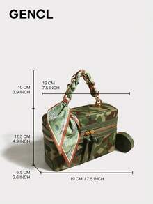 Women 2025 New Summer High-End Silk Scarf Chain Camouflage Chic Mini Square Box Bag Small Versatile Lightweight Stylish Messenger Crossbody Handbag | Travel, Vacation, Shopping, Date, Commute, Gift For Women, Mothers, Teachers, Friends, Bridesmaids - 軍綠色 - 查看 8