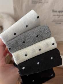 1/4 双装女士小腿袜，波点学院风修身长筒袜，百搭裙装 - 彩色 - 查看 5