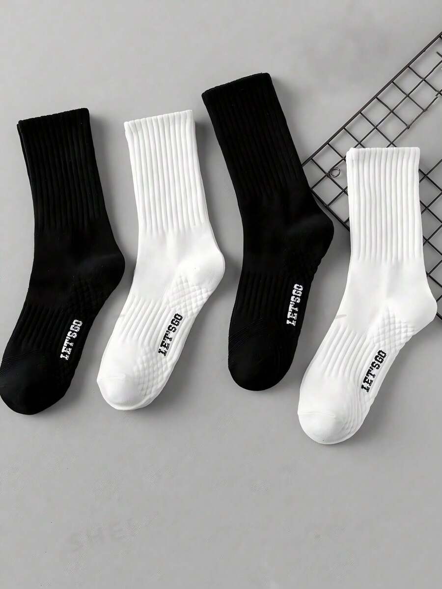 2 Pairs Massage Bottom Sports Knee High Socks - Black and White - View 1