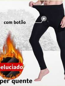 Men's Thermal Flannel Tights With Front Button, Lined, Warm, Footless, Winter - Black - View 8