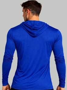 Men's UV Sun Protection Shirt With Hood, Long Sleeves - 寶藍色 - 查看 3