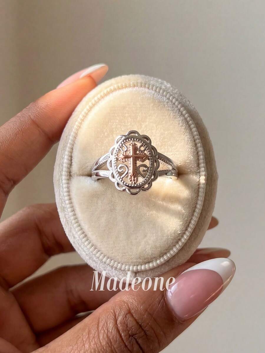 1 chiếc nhẫn bạc 925 hình thánh giá tinh tế, thích hợp cho nữ giới đeo hàng ngày, các buổi lễ tôn giáo, quà lưu niệm lễ rửa tội, quà sinh nhật. - Nhiều màu - Xem 1