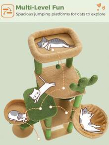 PAWZ Road 59" Cat Tree, Tall Cat Tree For Large Cat, Multi-Level Cat Tower With 3 Removable Pompom Sticks, Cat Tree For Indoor Cats, Cat Condo With Large Hammock, Scratching Post, And 2 Perches, Green - màu xanh lá - Xem 4