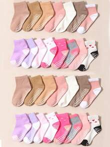 5双随机儿童防滑中筒袜，心形印花防滑踝袜，透气防滑，适合婴儿日常穿着、爬行和学步 - 彩色 - 查看 6