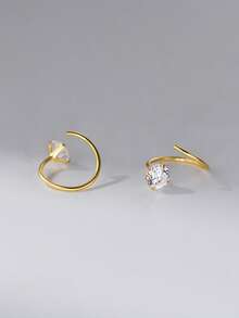 1件S925纯银极简设计单钻螺旋肚脐环 - 單隻 - 查看 5