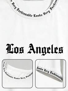 Camiseta de manga corta con cuello redondo, unicolor con letras inglesas impresas, adecuada para uso diario, salir, ocio, deportes, escuela, viajes, reuniones familiares y otras ocasiones - Blanco - Ver 5