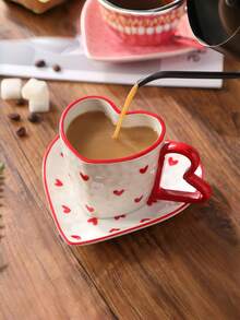 Handmade 3D Heart-Shaped Cup & Saucer Set, Creative High-Quality Couple's Afternoon Tea, Unique Painted Coffee/Tea Cup - Multicolor - View 9