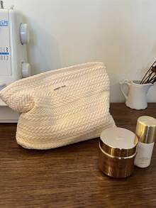 Women's Personalized Wheat Ear Pattern Woven Handbags, Elegant And Simple Design Travel Toiletry Bags, Large-Capacity Cosmetic Storage Bags With Zippers, Portable Storage Bags For Everyday Use, And Stylish And Creative Gifts-Essential For Travel. - Multicolor - View 3